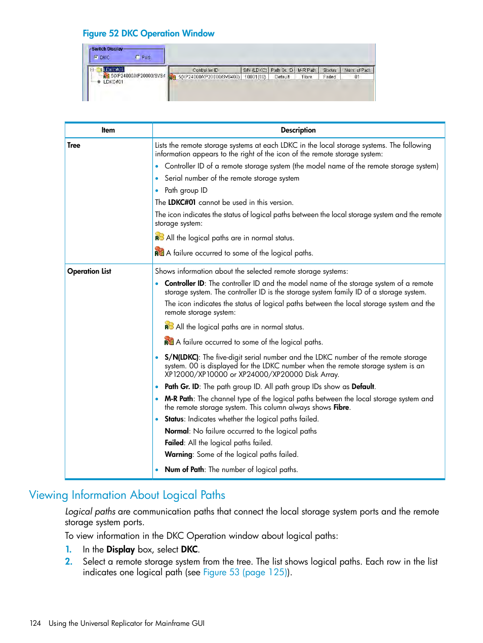 Viewing information about logical paths | HP StorageWorks XP Remote Web Console Software User Manual | Page 124 / 252