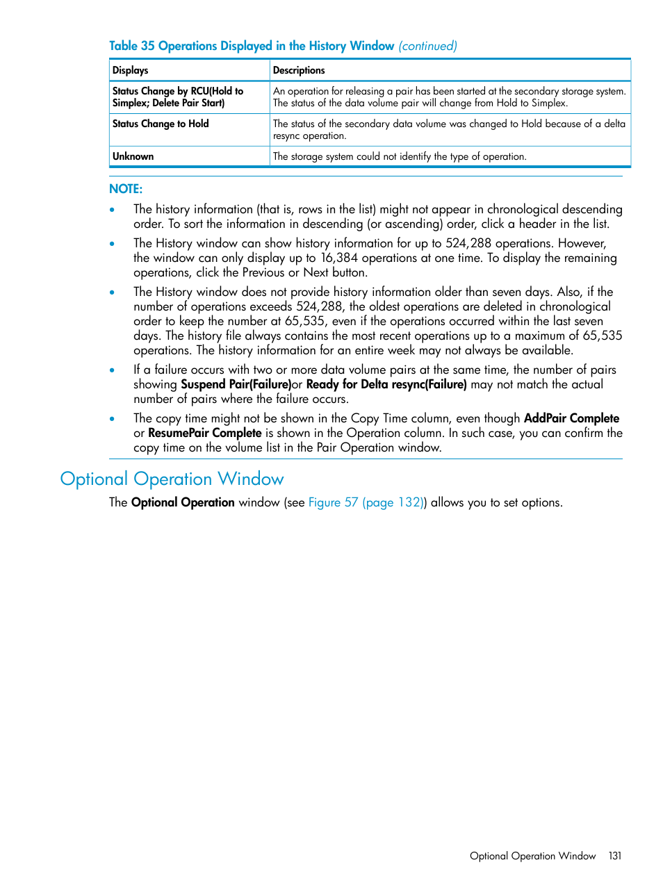 Optional operation window | HP StorageWorks XP Remote Web Console Software User Manual | Page 131 / 252