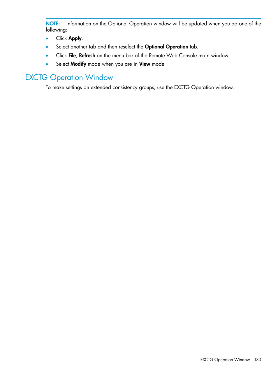 Exctg operation window | HP StorageWorks XP Remote Web Console Software User Manual | Page 133 / 252