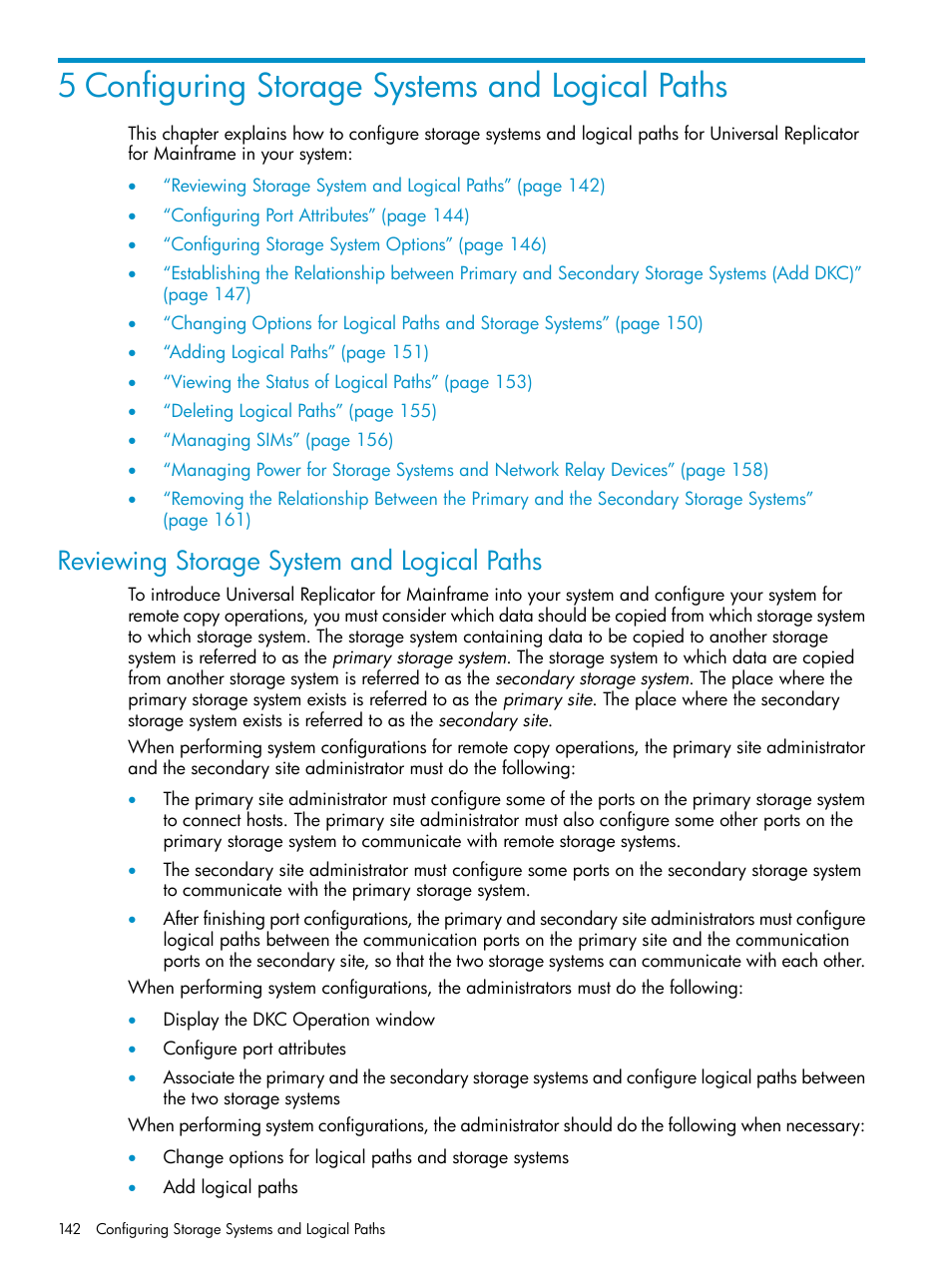 5 configuring storage systems and logical paths, Reviewing storage system and logical paths | HP StorageWorks XP Remote Web Console Software User Manual | Page 142 / 252