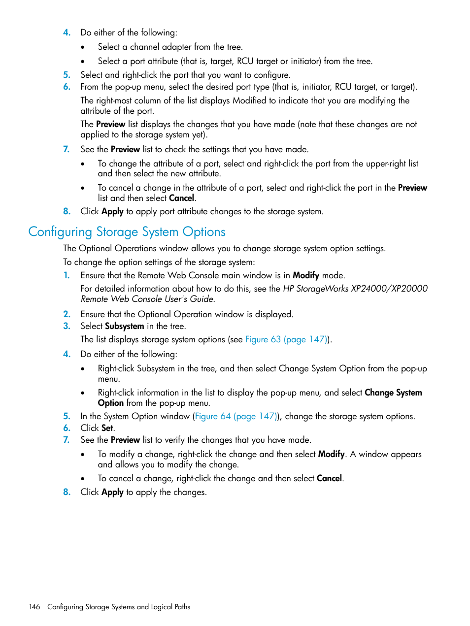 Configuring storage system options | HP StorageWorks XP Remote Web Console Software User Manual | Page 146 / 252