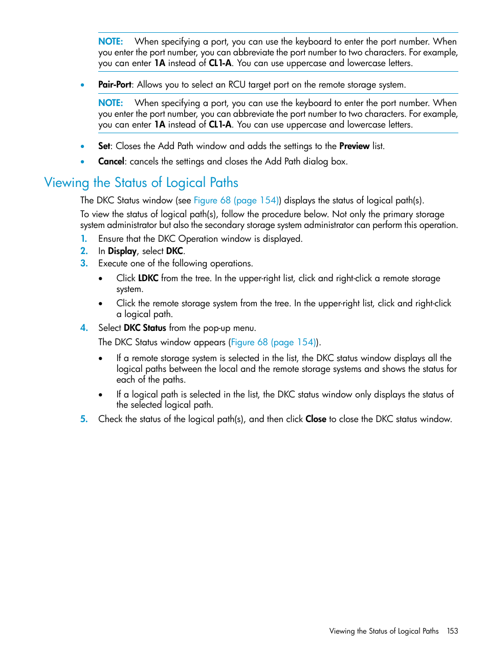 Viewing the status of logical paths | HP StorageWorks XP Remote Web Console Software User Manual | Page 153 / 252
