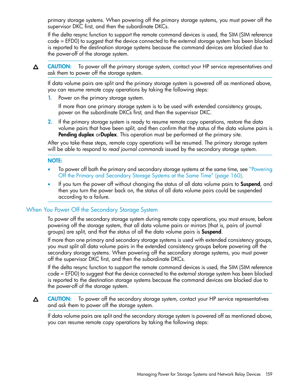 When you power off the secondary storage system | HP StorageWorks XP Remote Web Console Software User Manual | Page 159 / 252