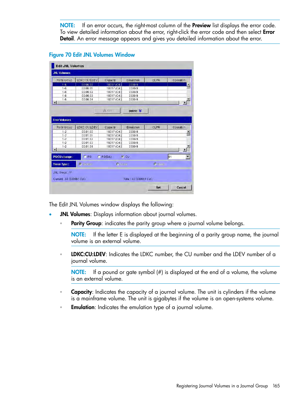 Edit jnl volumes window | HP StorageWorks XP Remote Web Console Software User Manual | Page 165 / 252