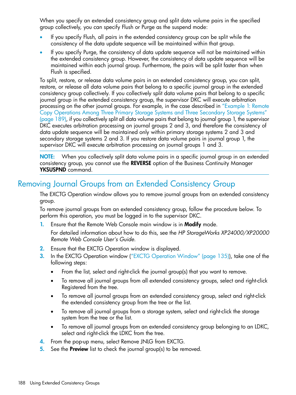 Removing journal groups | HP StorageWorks XP Remote Web Console Software User Manual | Page 188 / 252