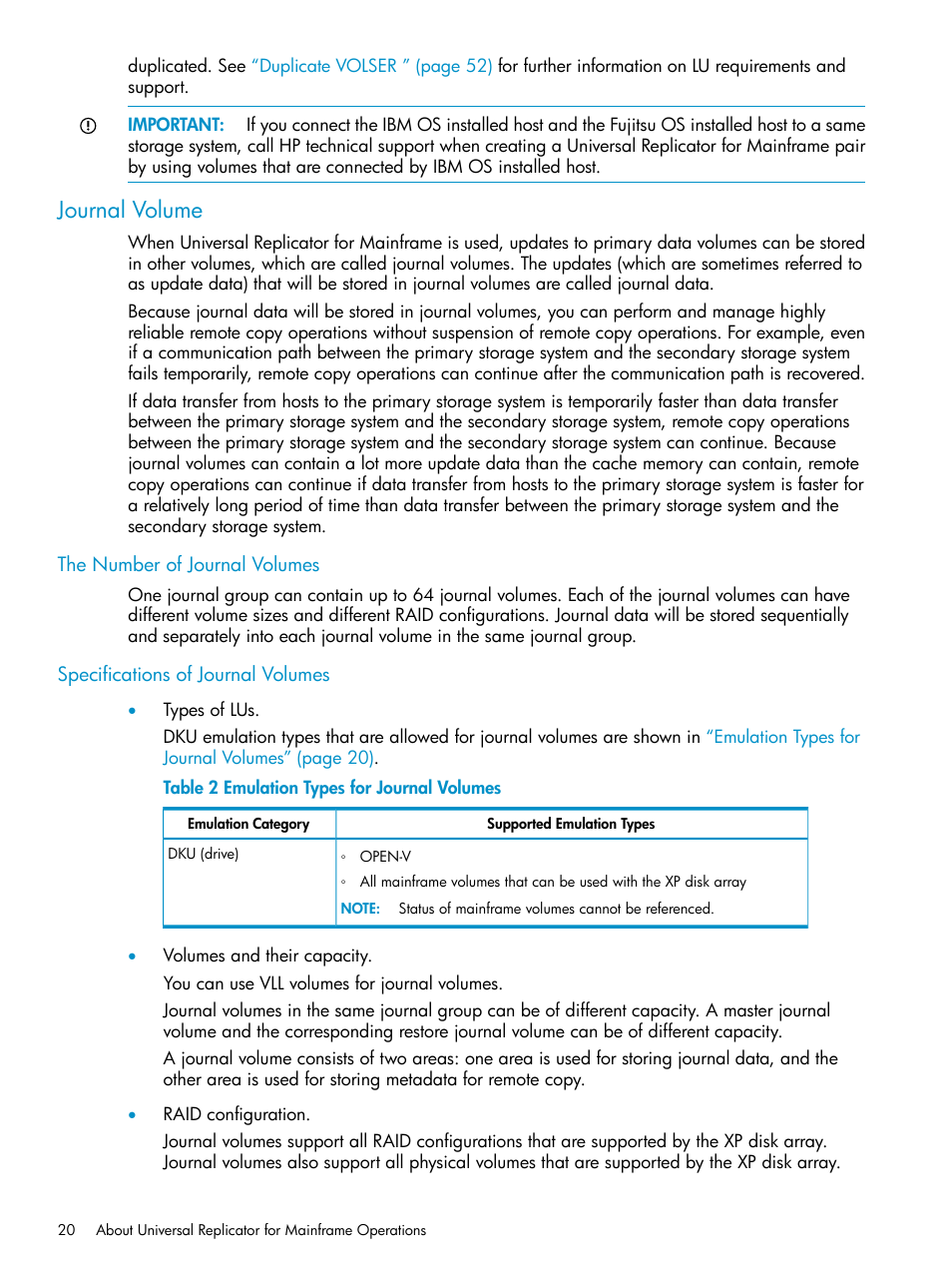 Journal volume, The number of journal volumes, Specifications of journal volumes | HP StorageWorks XP Remote Web Console Software User Manual | Page 20 / 252