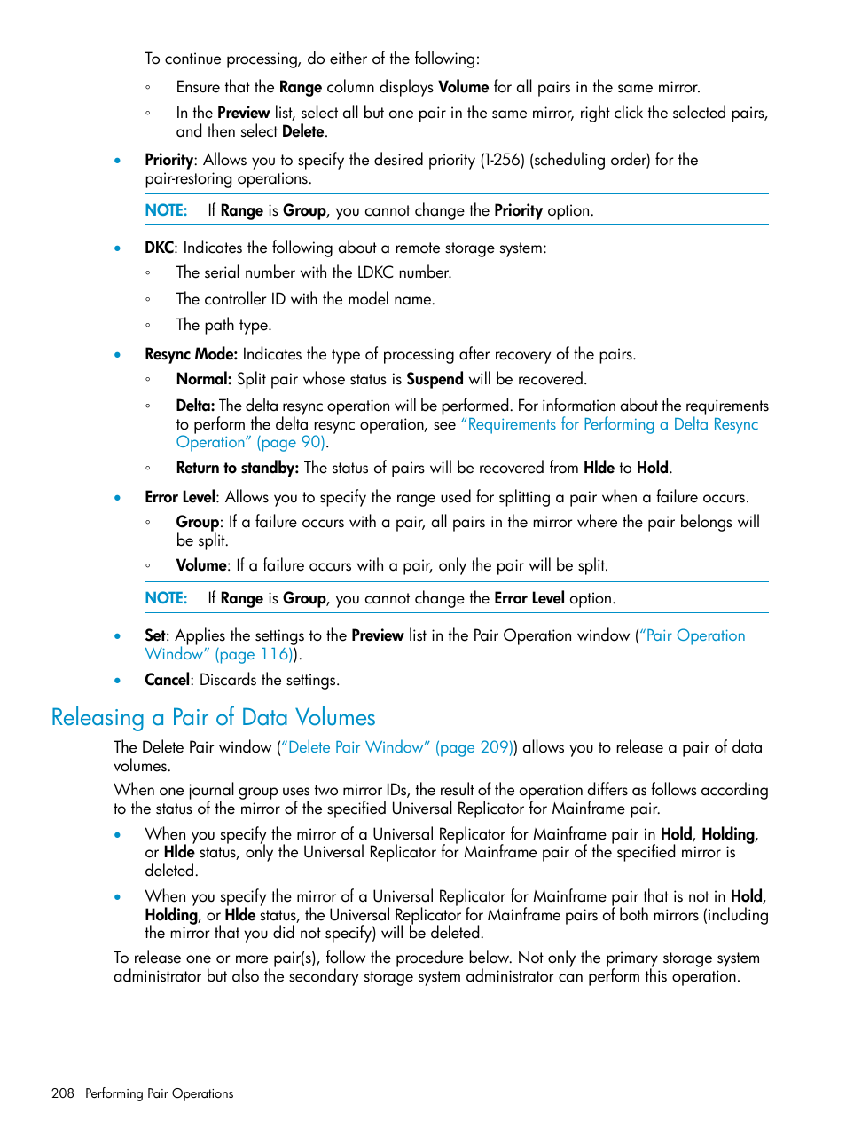 Releasing a pair of data volumes | HP StorageWorks XP Remote Web Console Software User Manual | Page 208 / 252