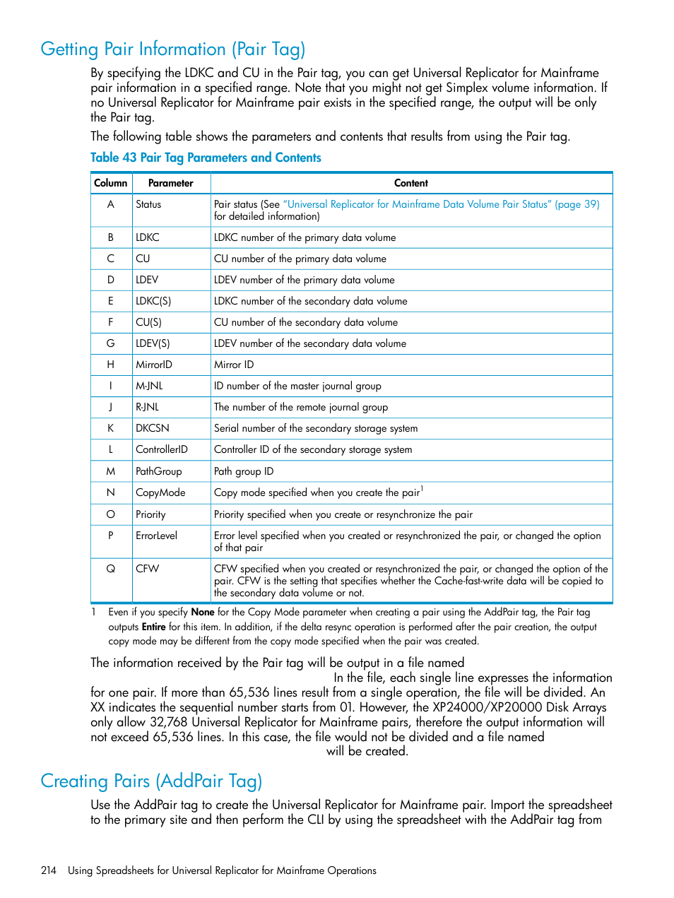 Getting pair information (pair tag), Creating pairs (addpair tag) | HP StorageWorks XP Remote Web Console Software User Manual | Page 214 / 252