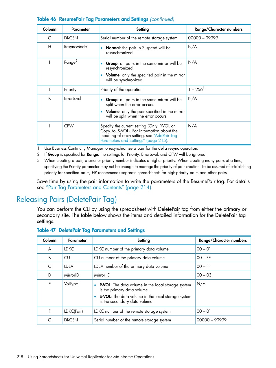 Releasing pairs (deletepair tag) | HP StorageWorks XP Remote Web Console Software User Manual | Page 218 / 252