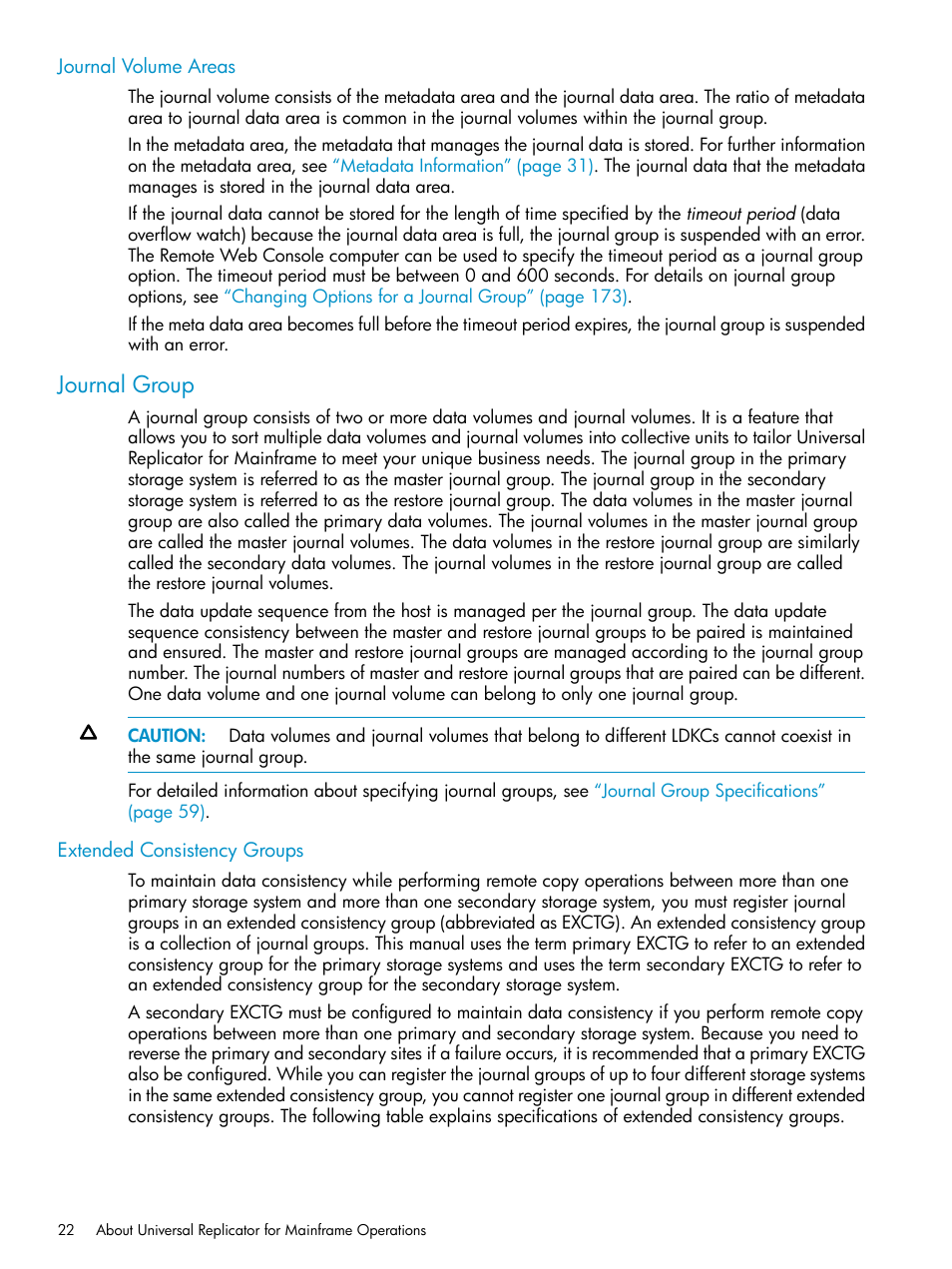 Journal volume areas, Journal group, Extended consistency groups | HP StorageWorks XP Remote Web Console Software User Manual | Page 22 / 252