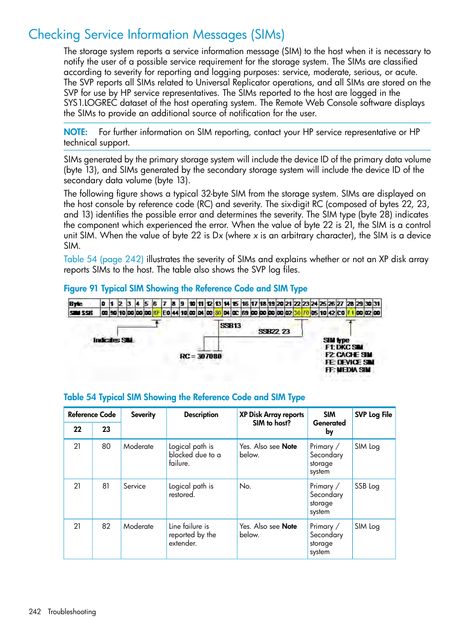Checking service information messages (sims), Checking | HP StorageWorks XP Remote Web Console Software User Manual | Page 242 / 252