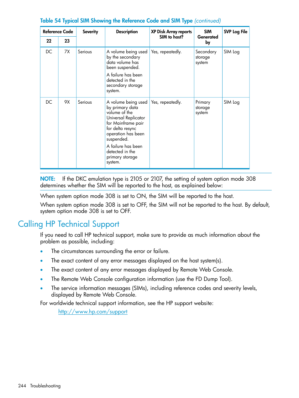 Calling hp technical support | HP StorageWorks XP Remote Web Console Software User Manual | Page 244 / 252