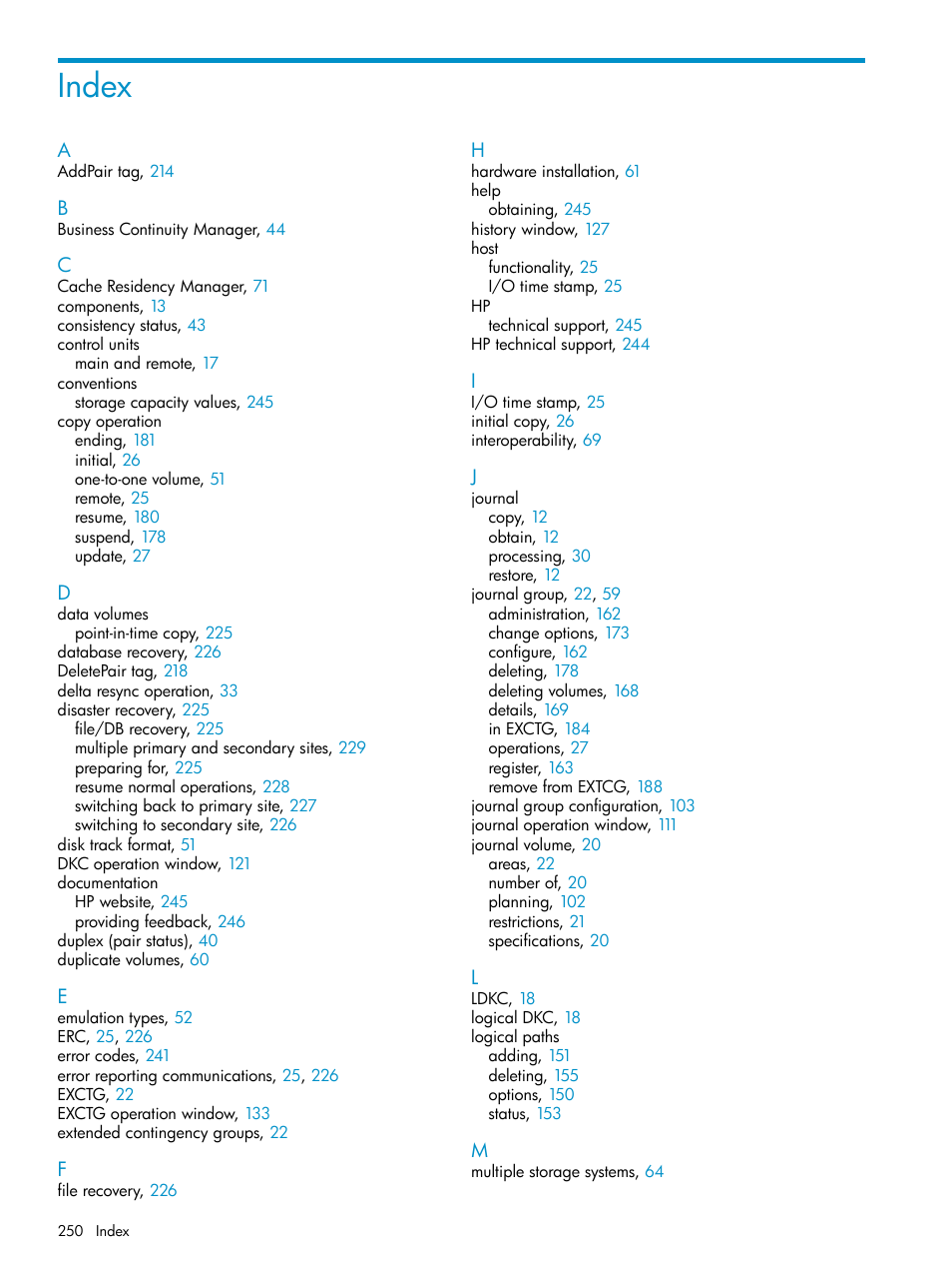 Index | HP StorageWorks XP Remote Web Console Software User Manual | Page 250 / 252