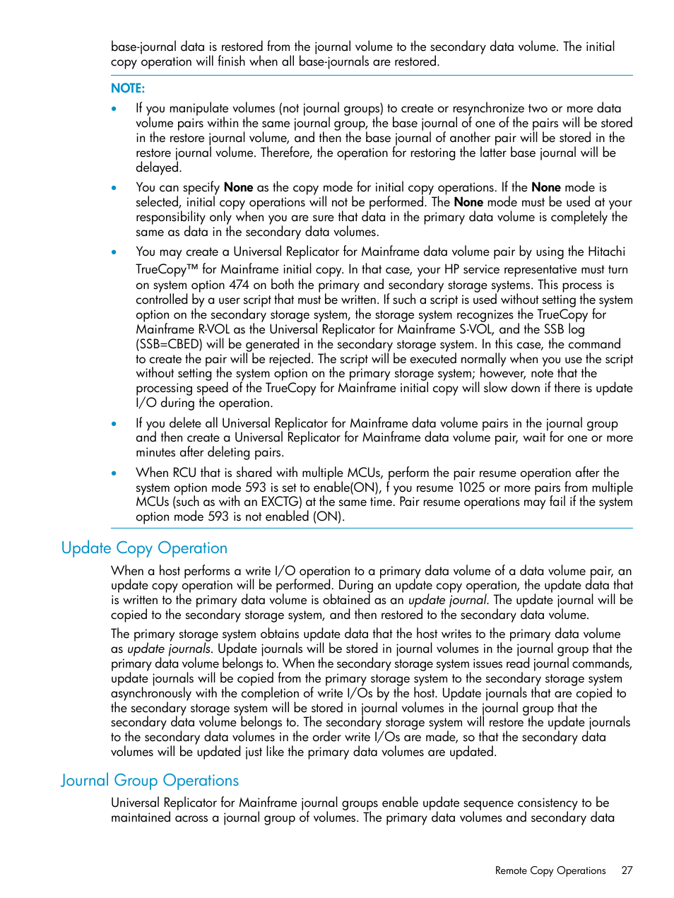 Update copy operation, Journal group operations, Update copy operation journal group operations | HP StorageWorks XP Remote Web Console Software User Manual | Page 27 / 252