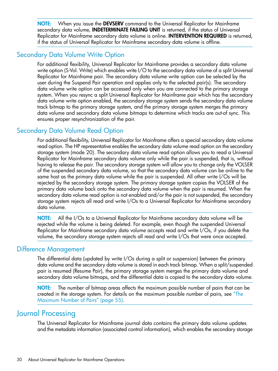 Secondary data volume write option, Secondary data volume read option, Difference management | Journal processing | HP StorageWorks XP Remote Web Console Software User Manual | Page 30 / 252