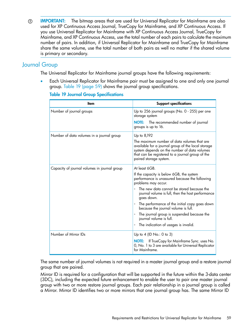 Journal group, Journal group specifications | HP StorageWorks XP Remote Web Console Software User Manual | Page 59 / 252