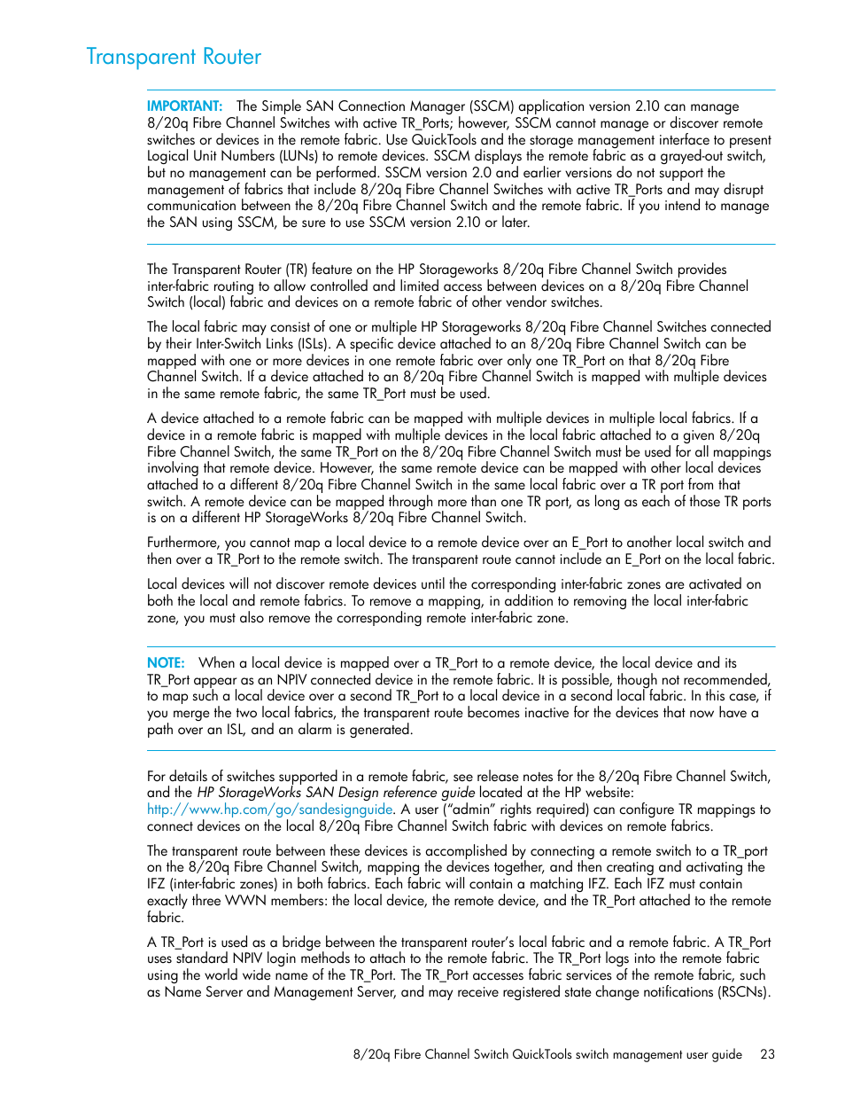 Transparent router | HP 8.20q Fibre Channel Switch User Manual | Page 23 / 108