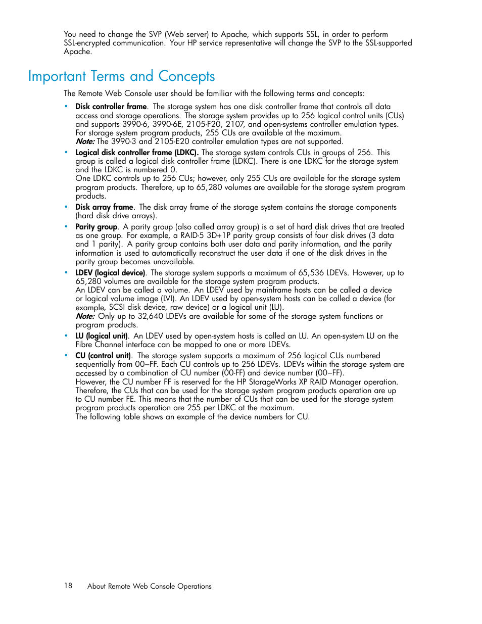 Important terms and concepts | HP XP20000XP24000 Disk Array User Manual | Page 18 / 110