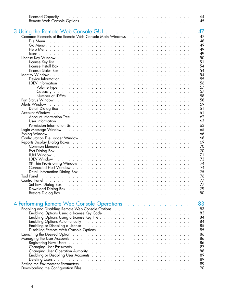 3 using the remote web console gui, 4 performing remote web console operations | HP XP20000XP24000 Disk Array User Manual | Page 4 / 110