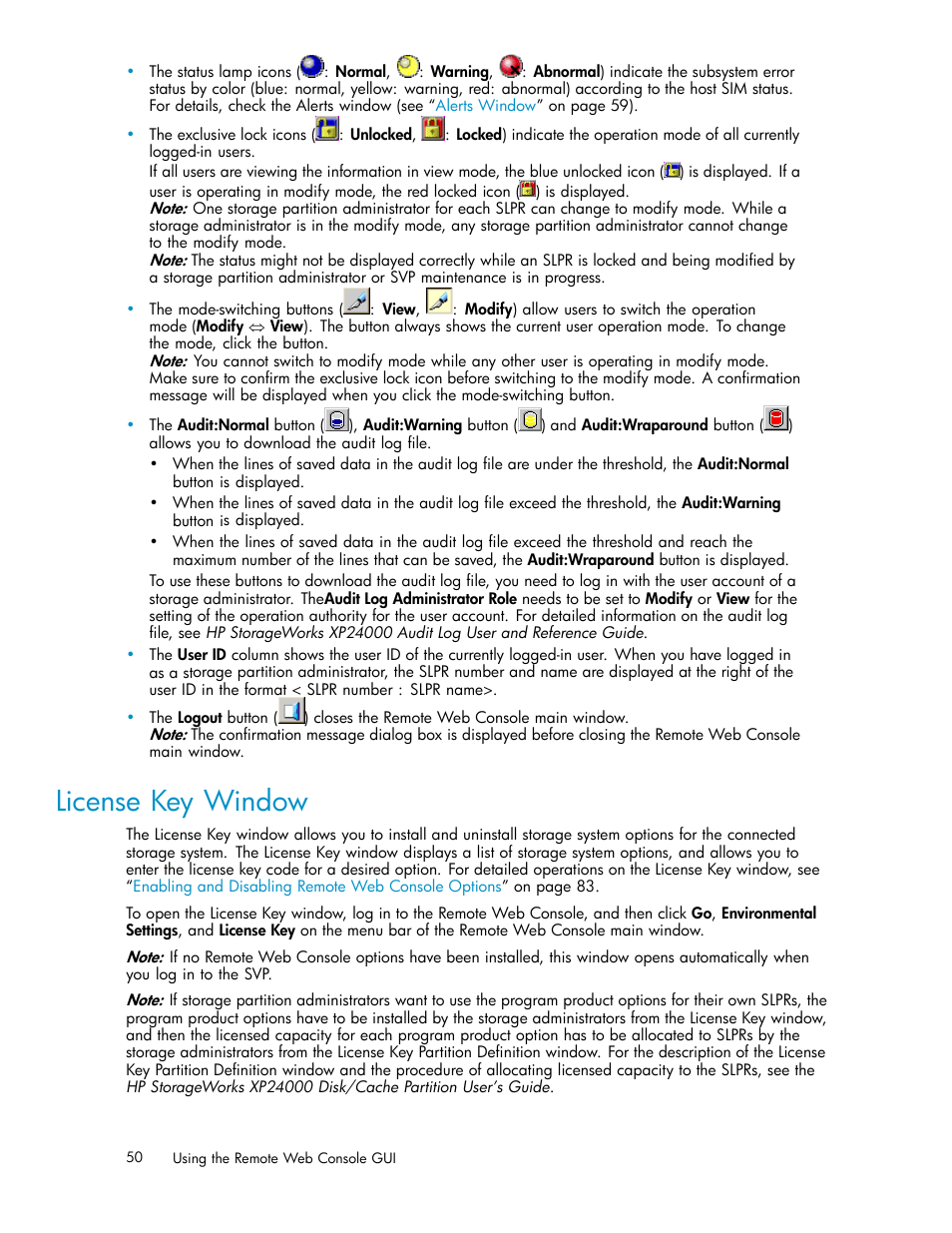 License key window | HP XP20000XP24000 Disk Array User Manual | Page 50 / 110