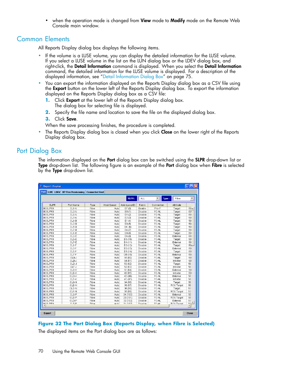 Common elements, Port dialog box | HP XP20000XP24000 Disk Array User Manual | Page 70 / 110