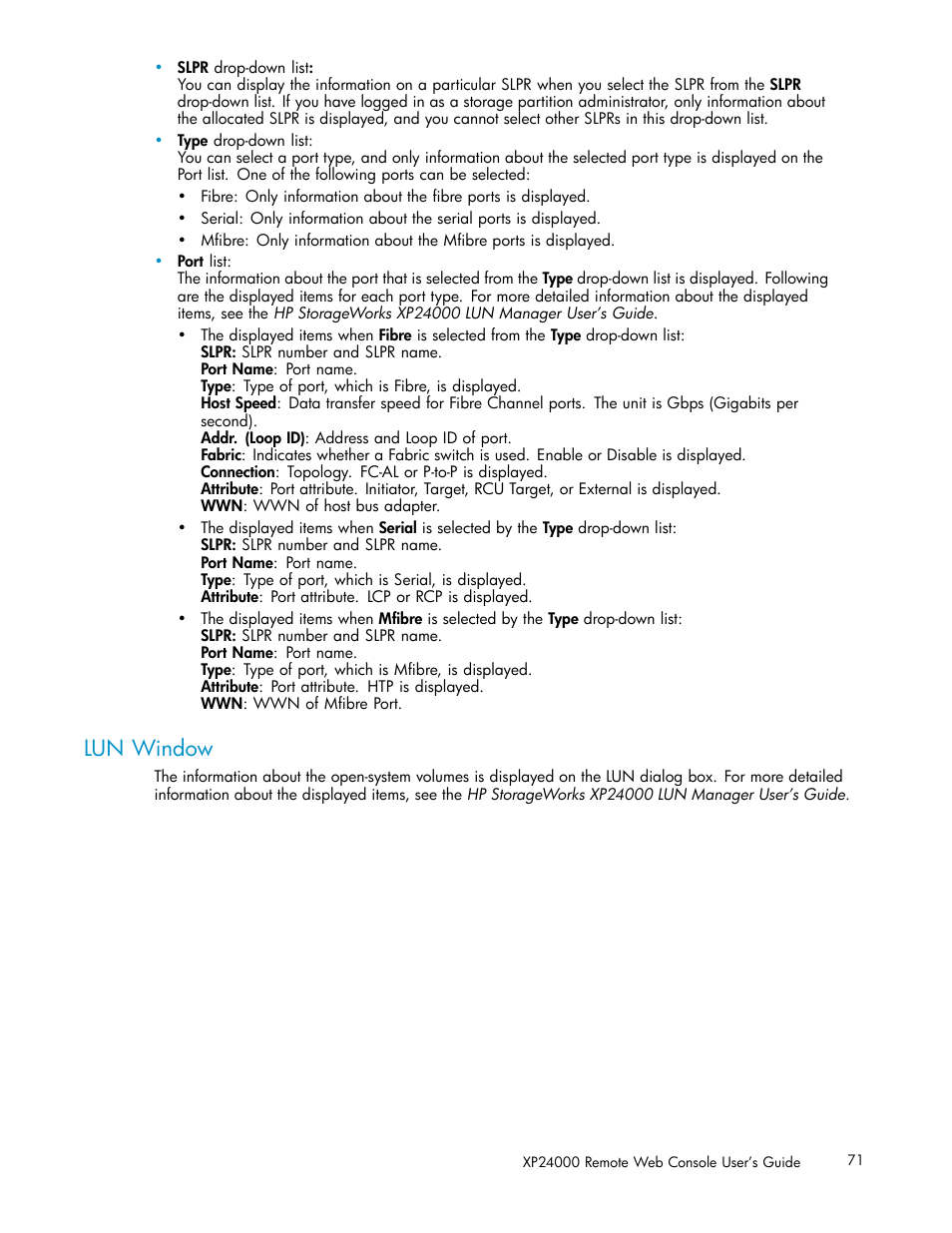 Lun window | HP XP20000XP24000 Disk Array User Manual | Page 71 / 110