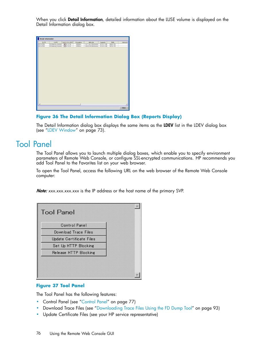 Tool panel, 37 tool panel, Figure 37 | HP XP20000XP24000 Disk Array User Manual | Page 76 / 110