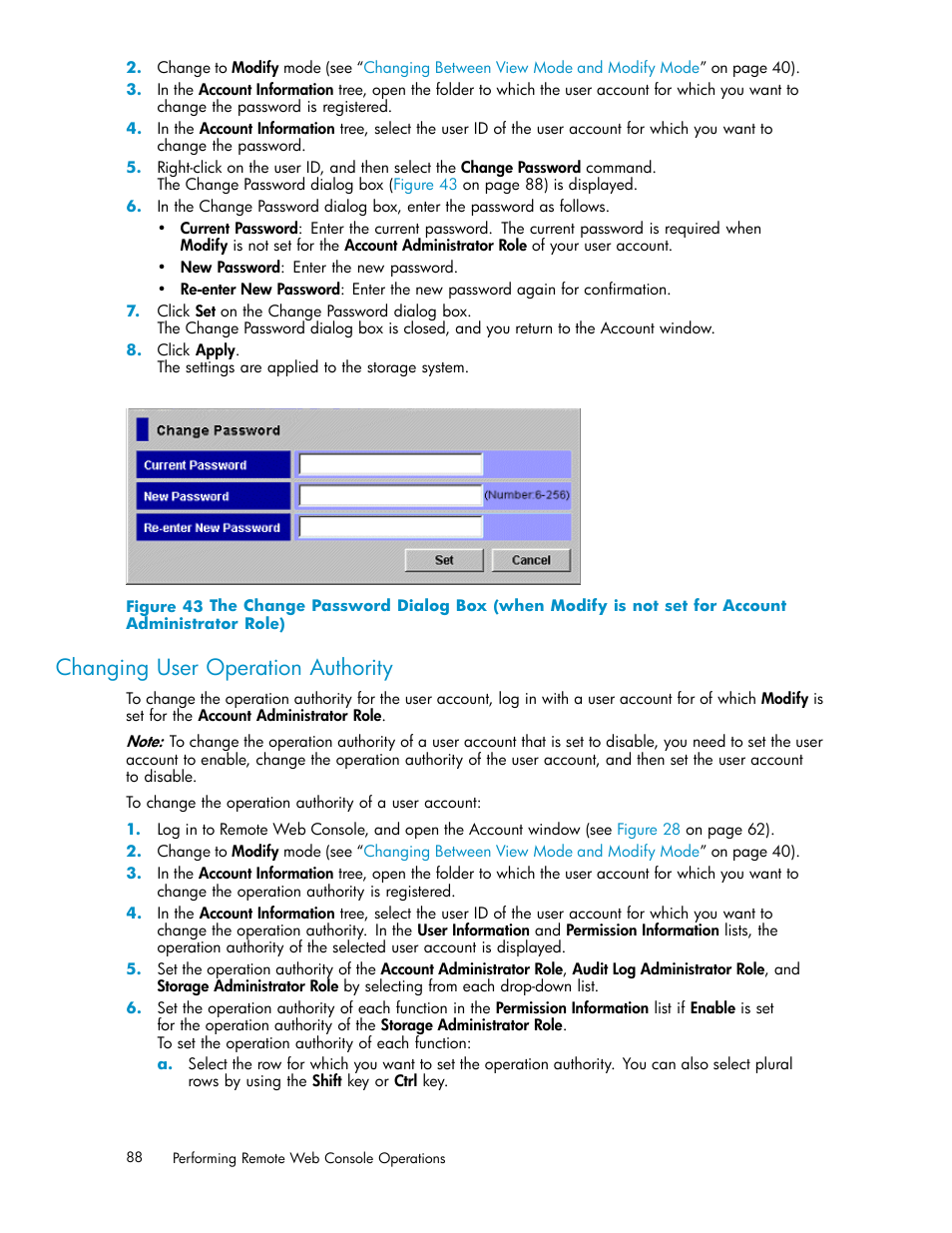 Changing user operation authority | HP XP20000XP24000 Disk Array User Manual | Page 88 / 110