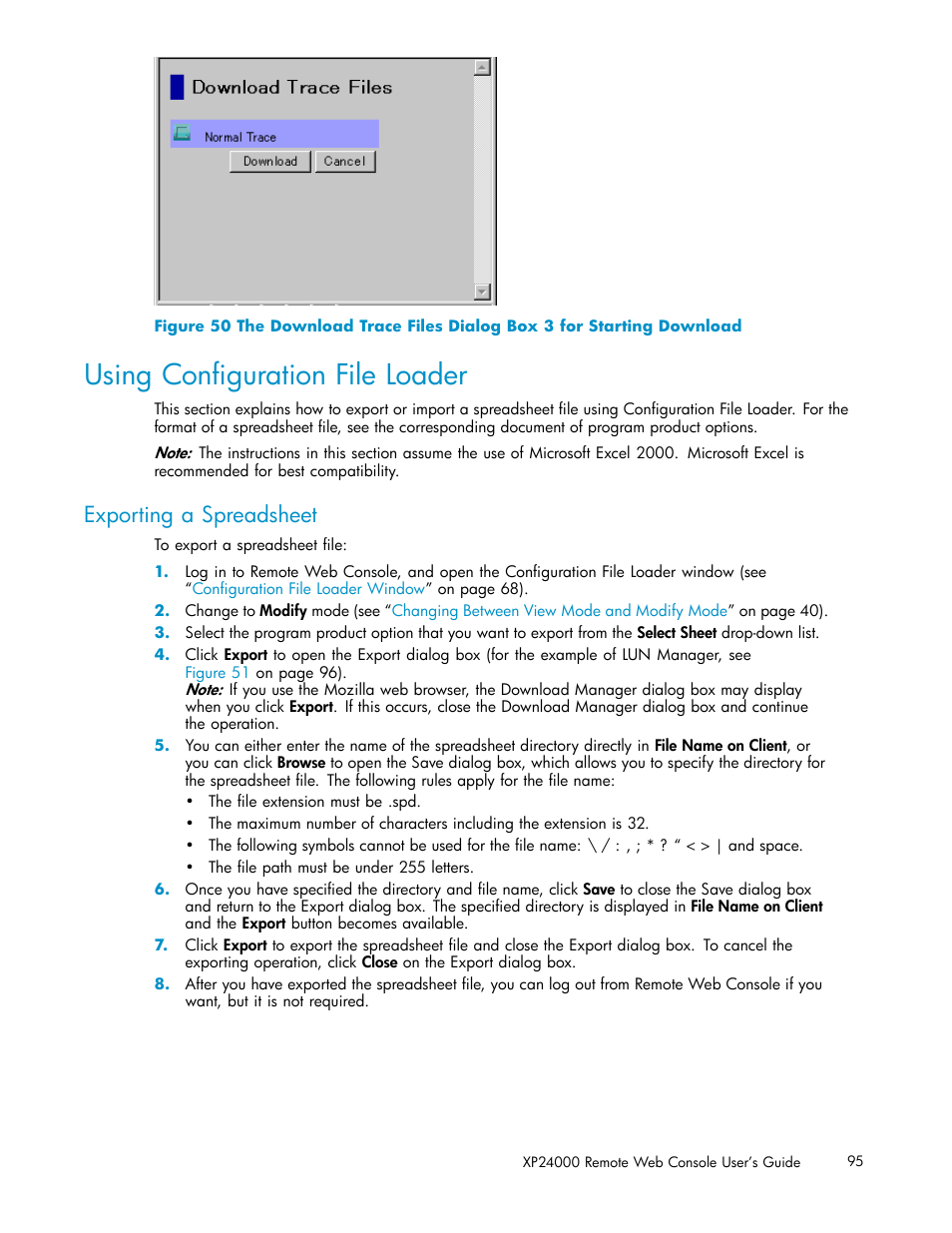 Using conﬁguration file loader, Exporting a spreadsheet, Figure 50 | HP XP20000XP24000 Disk Array User Manual | Page 95 / 110