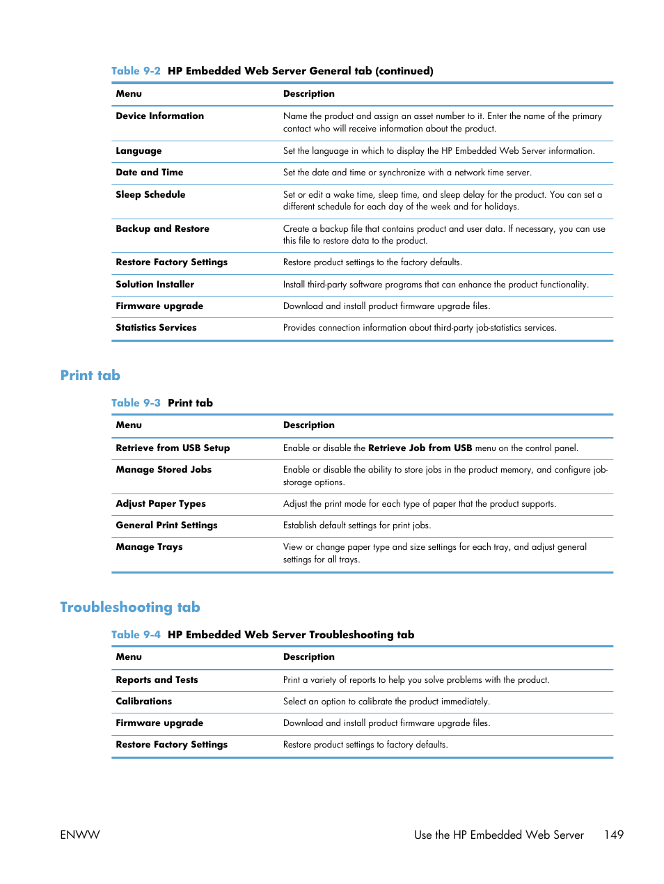 Print tab, Troubleshooting tab, Print tab troubleshooting tab | HP LaserJet Enterprise 600 Printer M603 series User Manual | Page 165 / 264