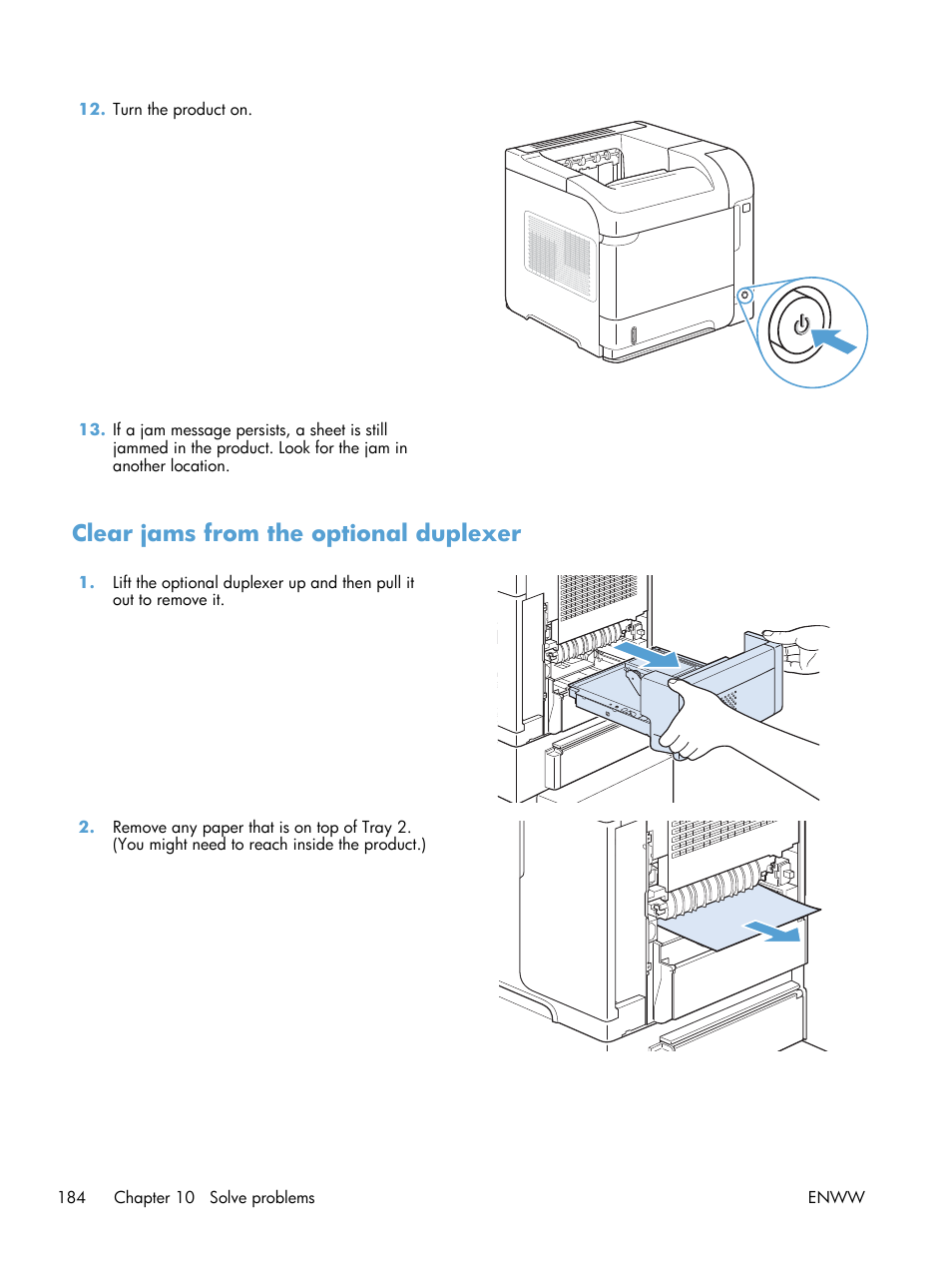 Clear jams from the optional duplexer | HP LaserJet Enterprise 600 Printer M603 series User Manual | Page 200 / 264