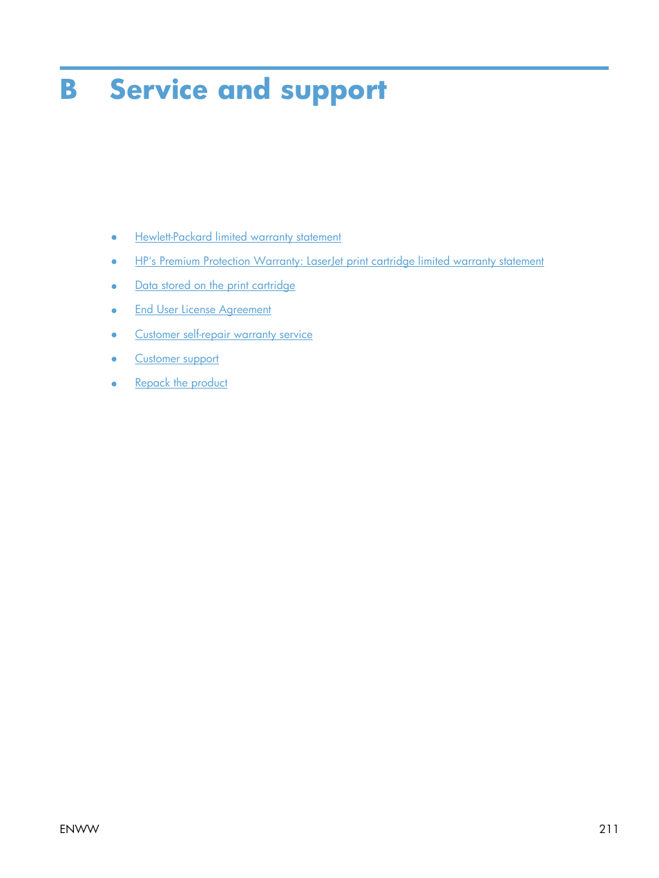 Service and support, Appendix b service and support, B service and support | HP LaserJet Enterprise 600 Printer M603 series User Manual | Page 227 / 264