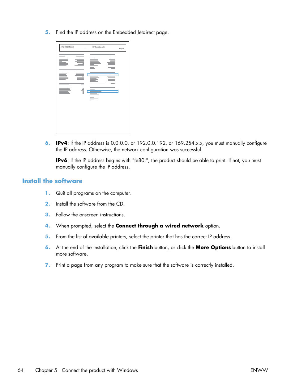 Install the software | HP LaserJet Enterprise 600 Printer M603 series User Manual | Page 80 / 264