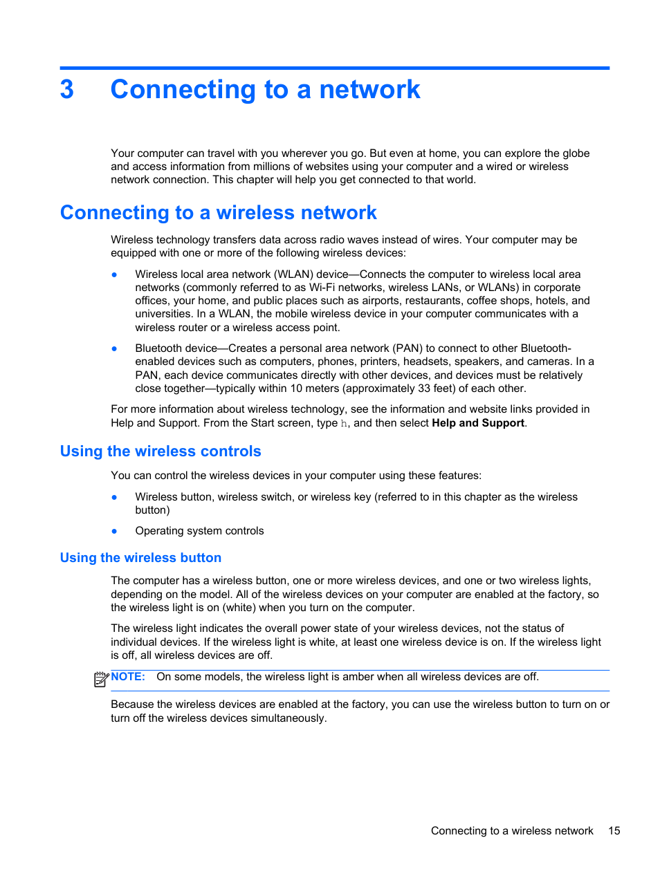 Connecting to a network, Connecting to a wireless network, Using the wireless controls | Using the wireless button, 3 connecting to a network, Connecting, 3connecting to a network | HP ENVY m6-k088ca Sleekbook User Manual | Page 25 / 81