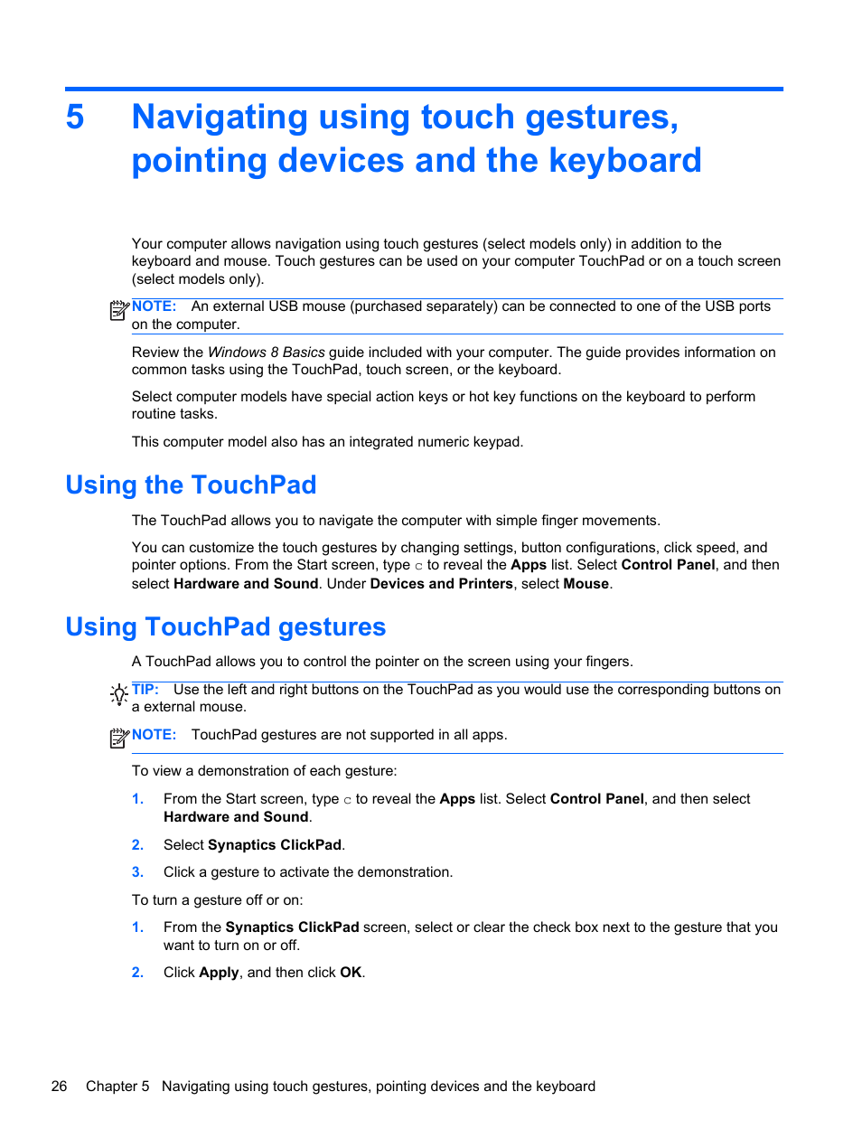 Using the touchpad, Using touchpad gestures, Using the touchpad using touchpad gestures | Text. see | HP ENVY m6-k088ca Sleekbook User Manual | Page 36 / 81