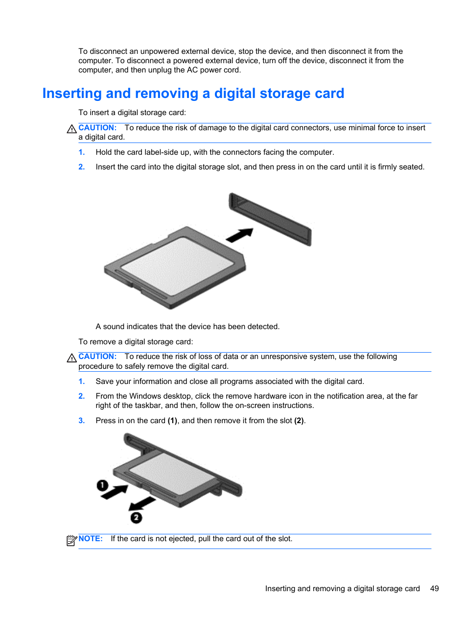 Inserting and removing a digital storage card | HP ENVY m6-k088ca Sleekbook User Manual | Page 59 / 81