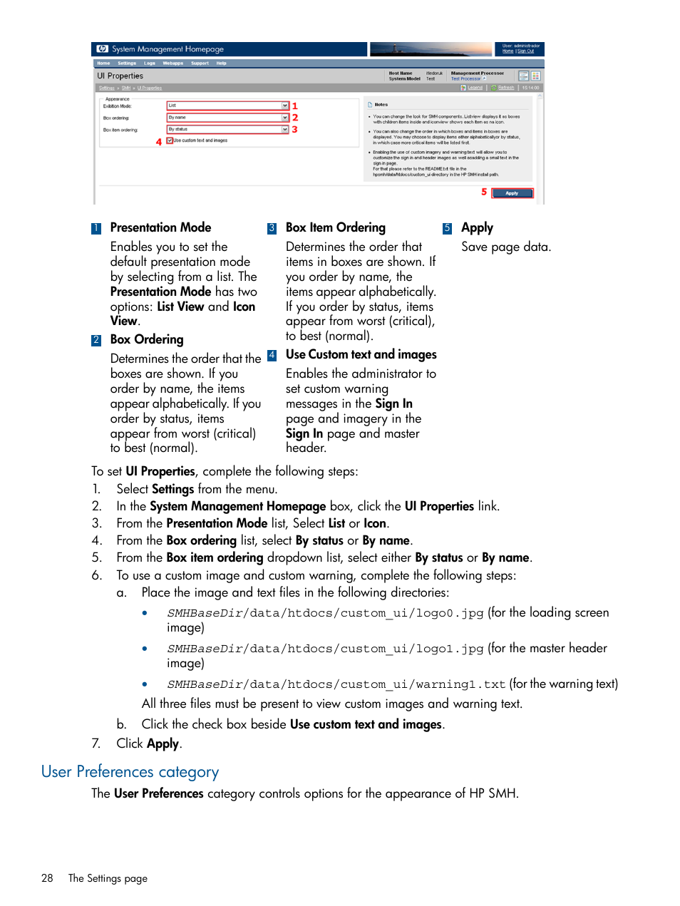 User preferences category | HP System Management Homepage-Software User Manual | Page 28 / 94