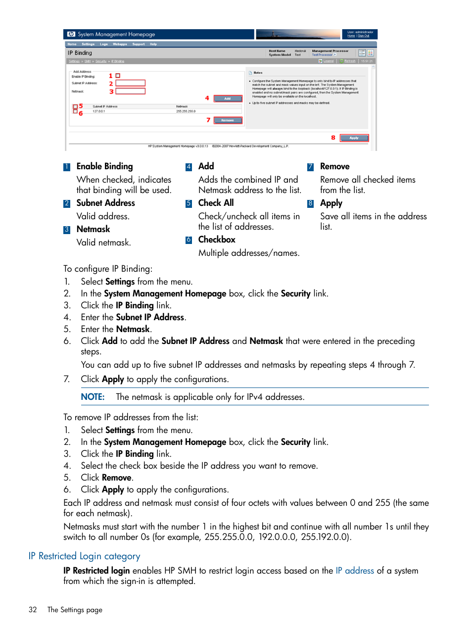 Ip restricted login category | HP System Management Homepage-Software User Manual | Page 32 / 94