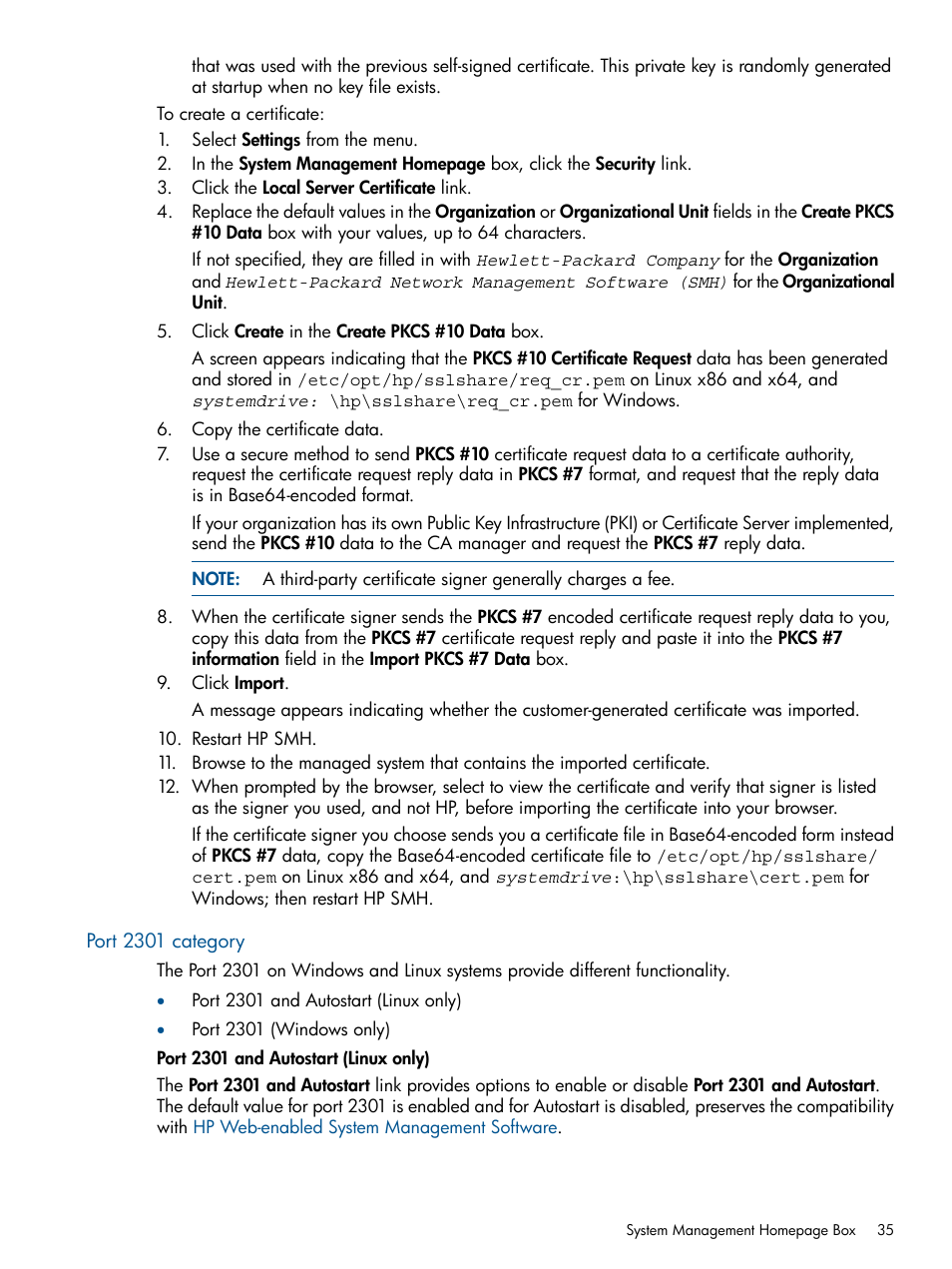 Port 2301 category | HP System Management Homepage-Software User Manual | Page 35 / 94