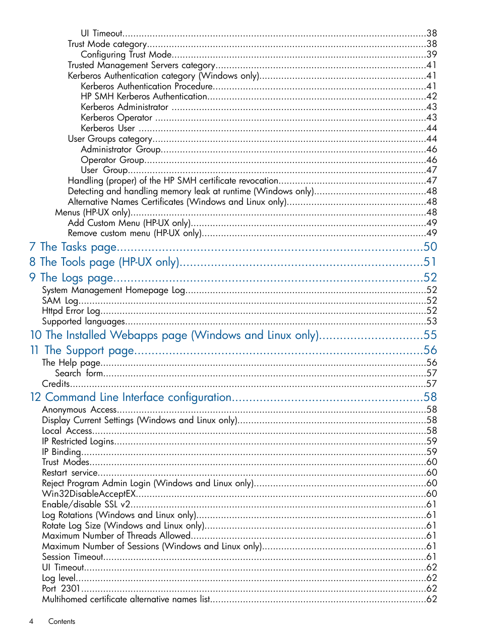 12 command line interface configuration | HP System Management Homepage-Software User Manual | Page 4 / 94