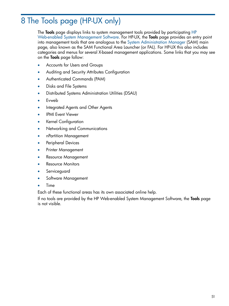 8 the tools page (hp-ux only) | HP System Management Homepage-Software User Manual | Page 51 / 94