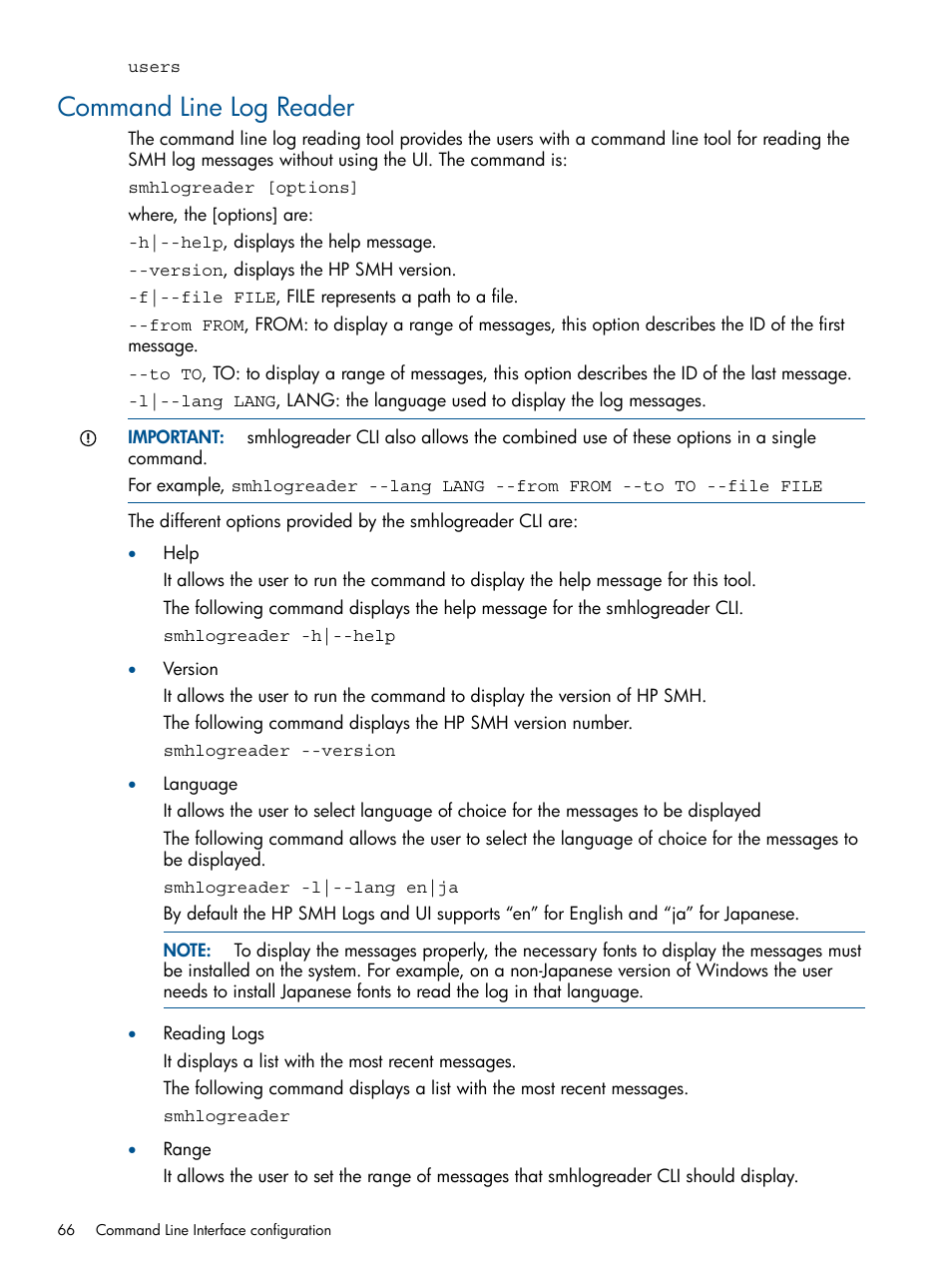 Command line log reader | HP System Management Homepage-Software User Manual | Page 66 / 94