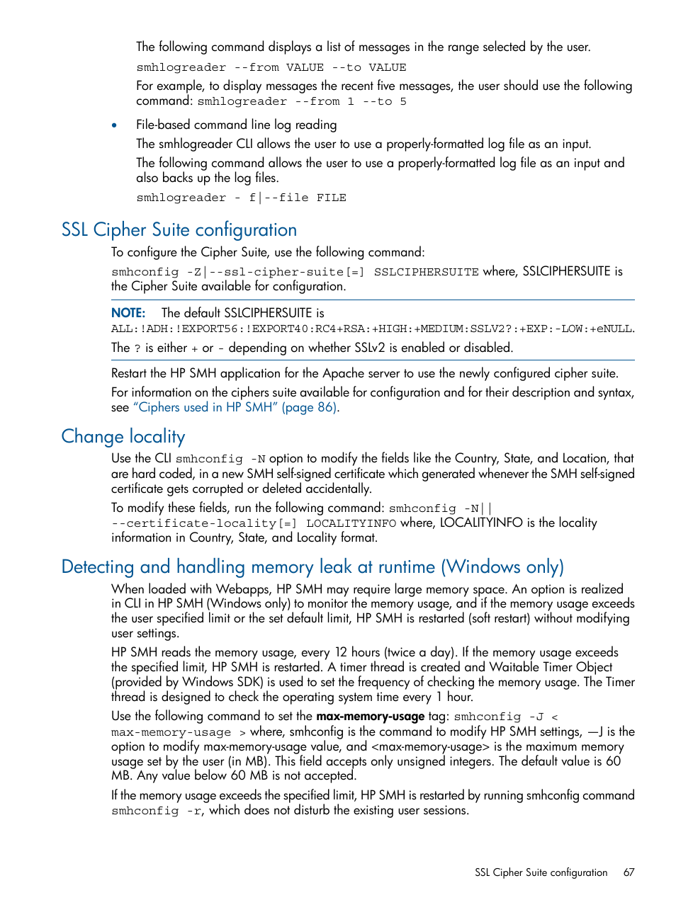 Ssl cipher suite configuration, Change locality | HP System Management Homepage-Software User Manual | Page 67 / 94