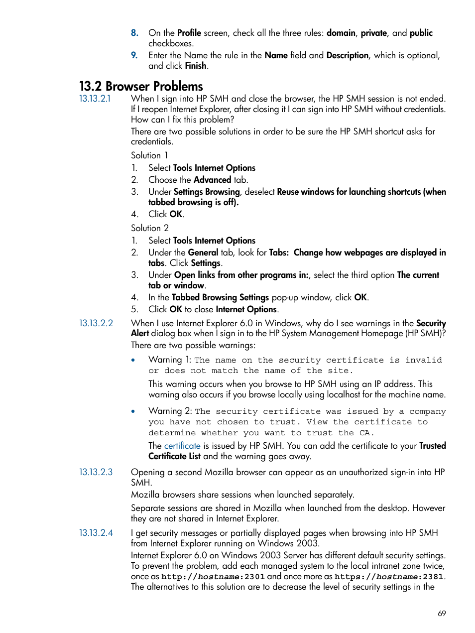 2 browser problems | HP System Management Homepage-Software User Manual | Page 69 / 94