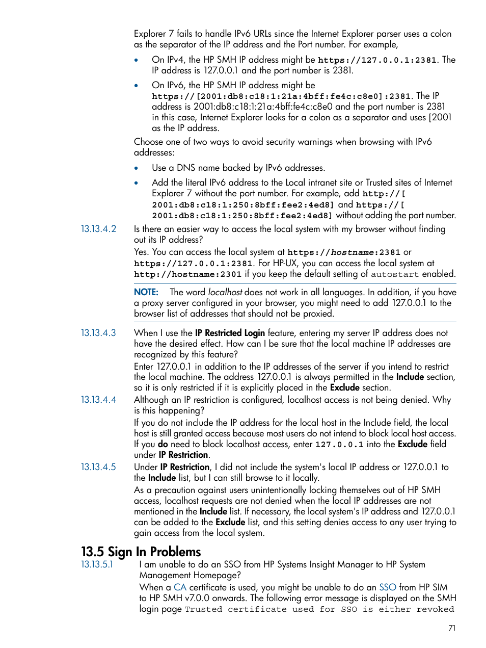 5 sign in problems | HP System Management Homepage-Software User Manual | Page 71 / 94