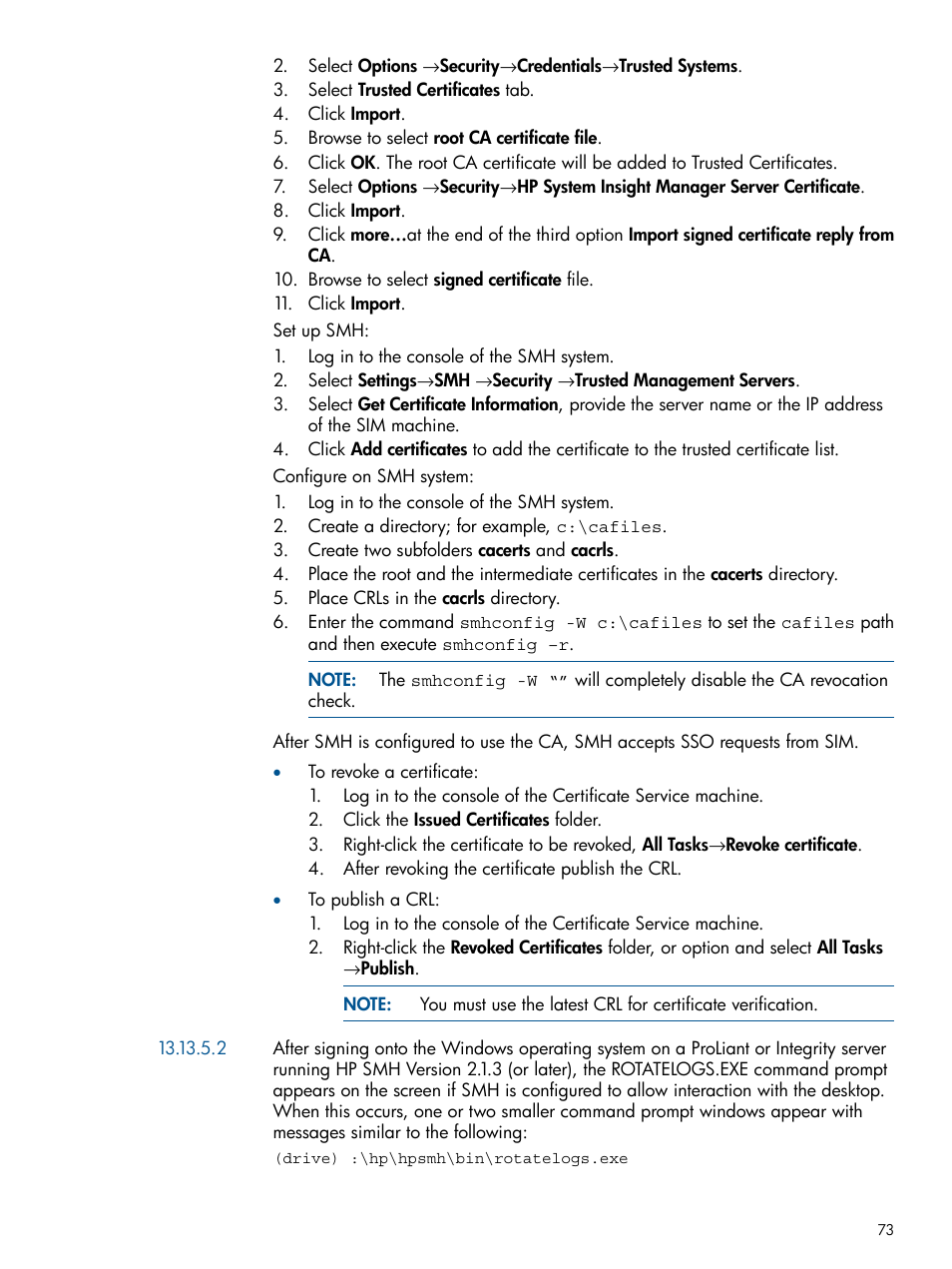 Set up smh, Configure on smh system | HP System Management Homepage-Software User Manual | Page 73 / 94