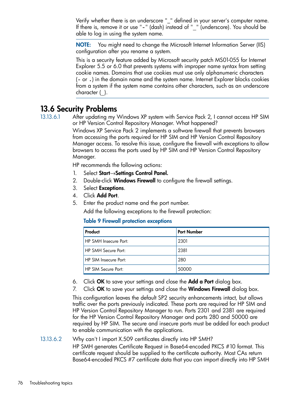 6 security problems | HP System Management Homepage-Software User Manual | Page 76 / 94