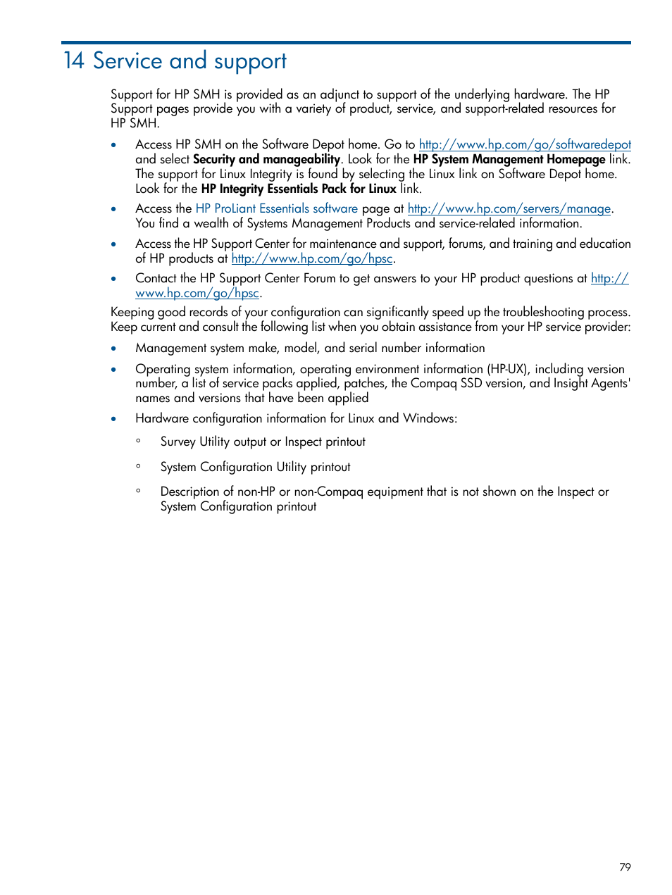 14 service and support | HP System Management Homepage-Software User Manual | Page 79 / 94