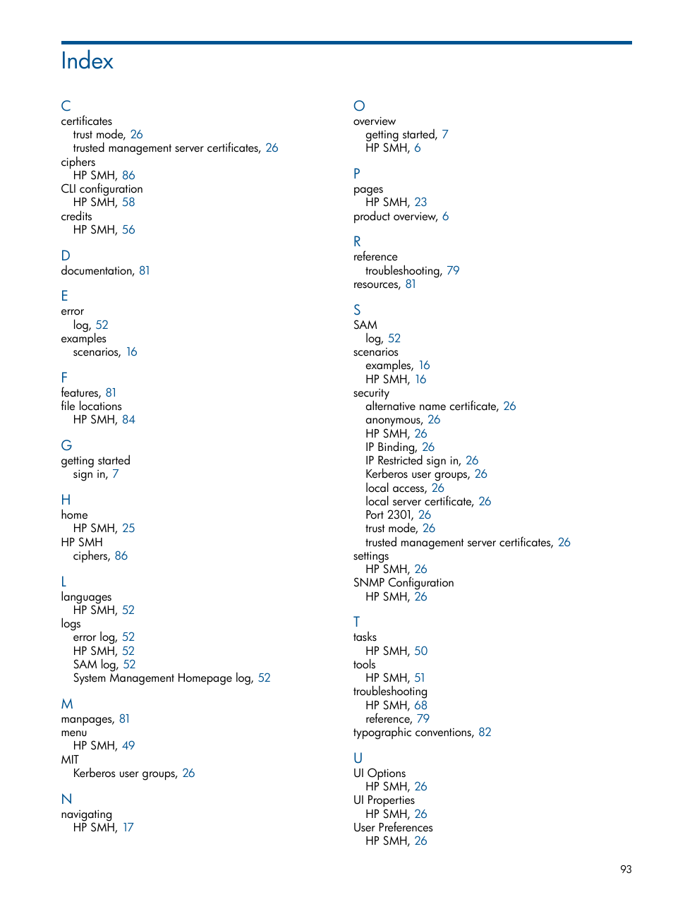 Index | HP System Management Homepage-Software User Manual | Page 93 / 94