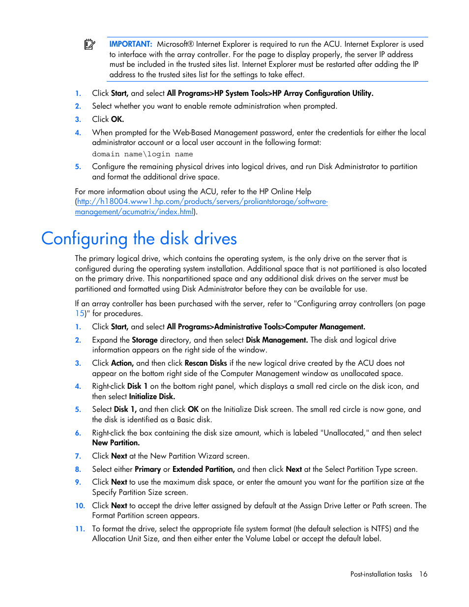 Configuring the disk drives | HP ProLiant DL360 G4p Server User Manual | Page 16 / 23